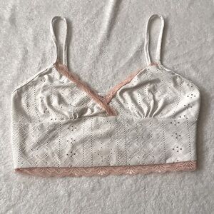 white tank top cropped with pink lace, fresral, medium